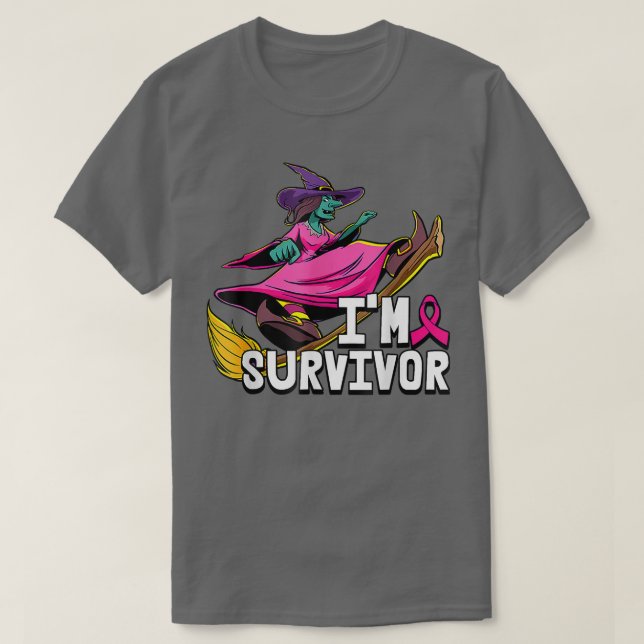 Witch Im A Survivor Halloween Breast Cancer Awaren T-Shirt (Design Front)