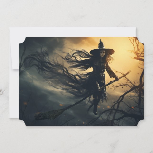 Witch In Flight Holiday Card (Front)