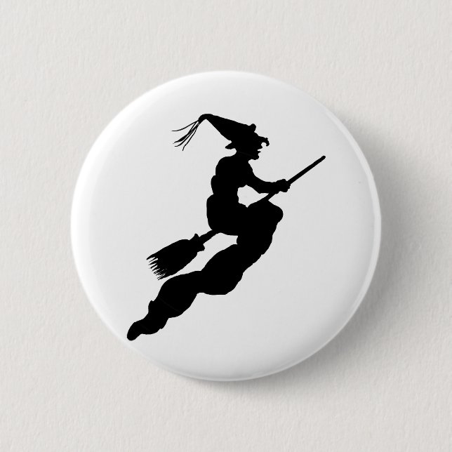 Witch in Flight on Broom Silhouette 6 Cm Round Badge (Front)