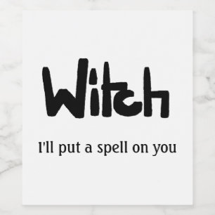 Witch in hand-lettered black ink saying wine label