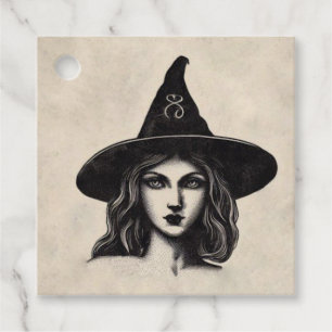 Witch In Hat Vintage Drawing Halloween Favour Tags