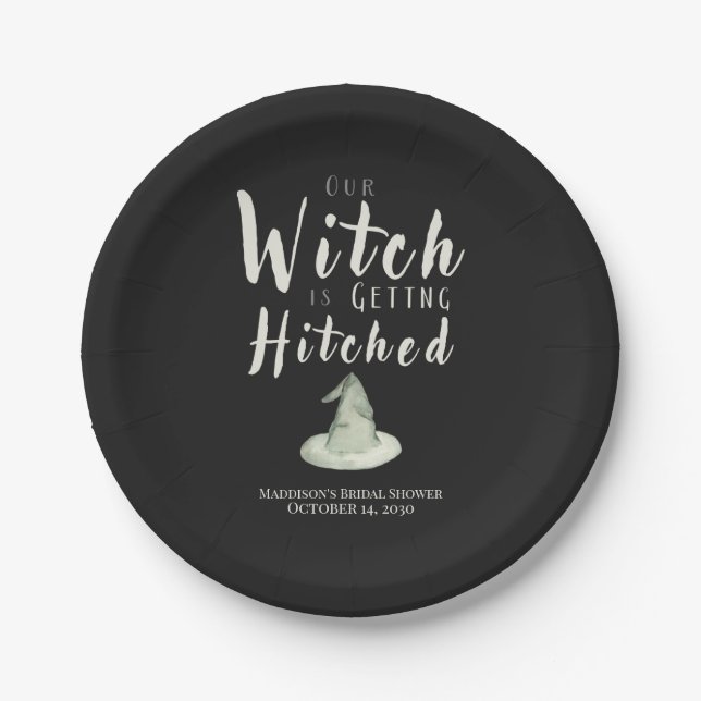 Witch Is Getting Hitched Halloween Bridal Shower Paper Plate (Front)