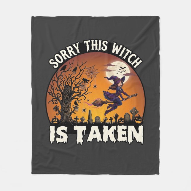 Witch Is Taken Broom Tree Graveyard Halloween_1 Fleece Blanket (Front)