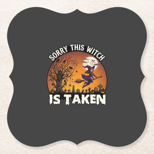 Witch Is Taken Broom Tree Graveyard Halloween_1 Paper Coaster (Front)