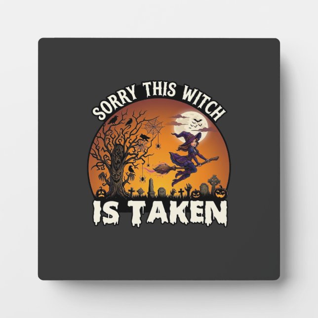Witch Is Taken Broom Tree Graveyard Halloween_1 Plaque (Front)