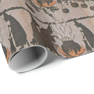 Witch Jack O' Lantern Cauldron Owl Wrapping Paper