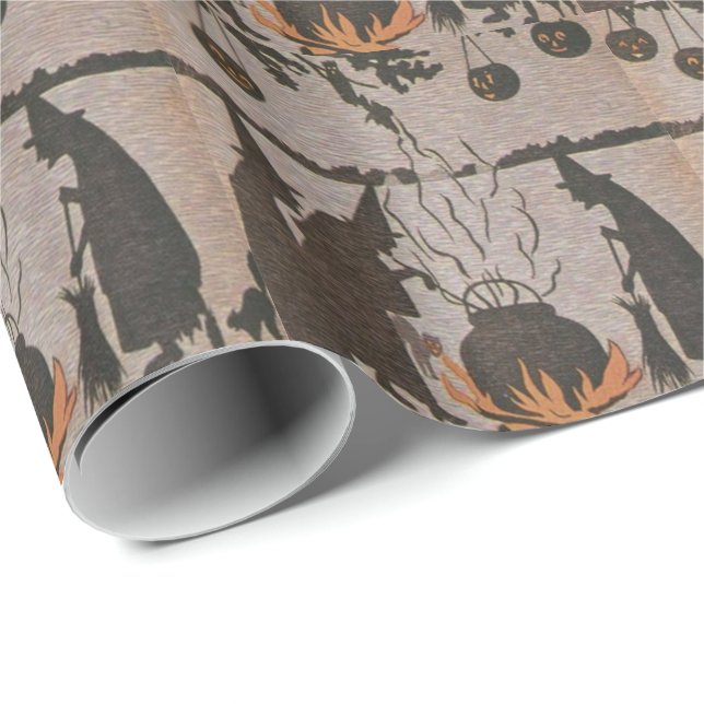 Witch Jack O' Lantern Cauldron Owl Wrapping Paper (Roll Corner)