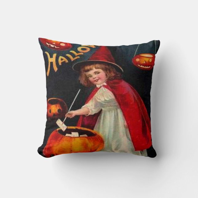 Witch & Jack O' Lanterns Cushion (Front)