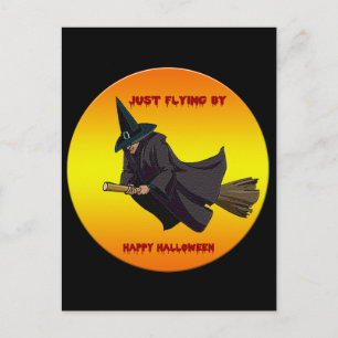 Witch Just Flying By Halloween Postcard