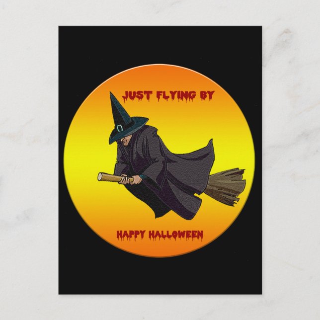Witch Just Flying By Halloween Postcard (Front)