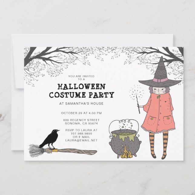 Witch Kid's Halloween Costume Party Invitation (Front)