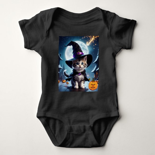 Witch Kitten Cute Halloween Baby Bodysuit (Front)