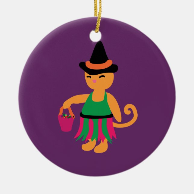 Witch Kitty Ceramic Tree Decoration (Front)