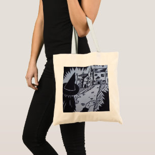 witch knarled hand haunted house trick or treat tote bag
