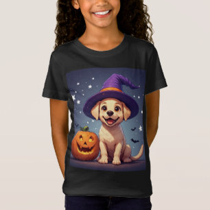 Witch Labrador Puppy Beside Pumpkin Halloween 🎃 T-Shirt