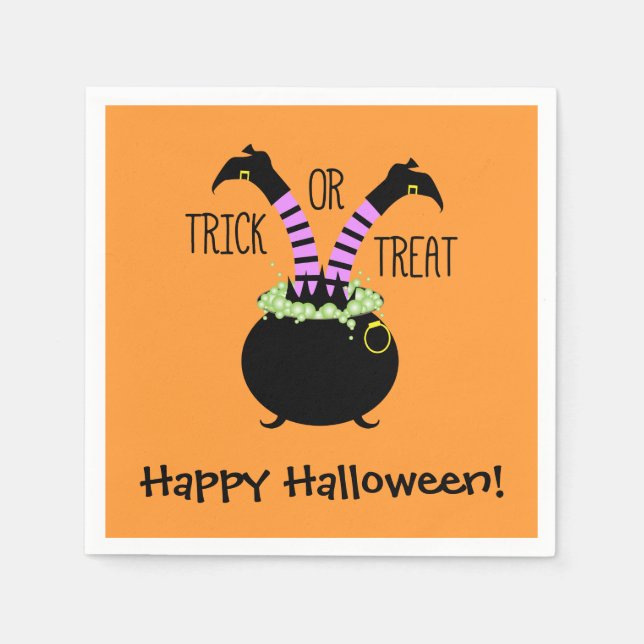 Witch Legs in Black Pot Happy Halloween Napkin (Front)