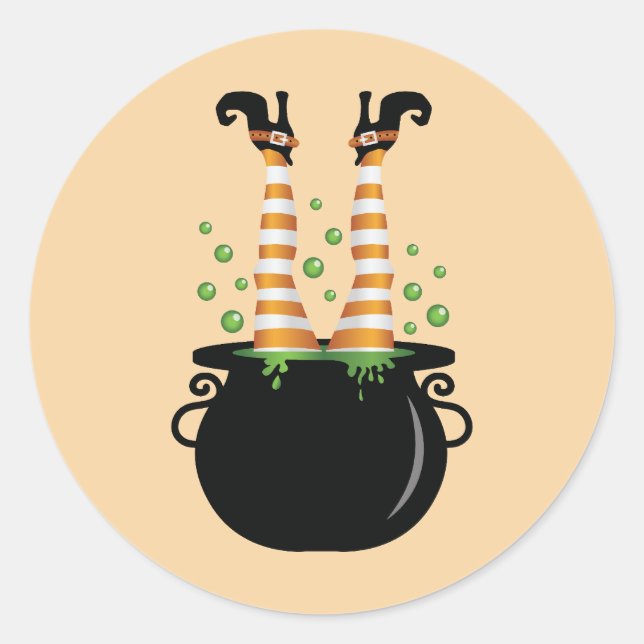 Witch Legs Sticking Out Of A Cauldron Halloween Classic Round Sticker (Front)