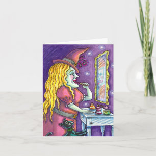 WITCH LIPSTICK, PERFUME & NAIL POLISH, FUNNY Blank Holiday Card