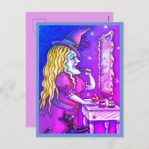 WITCH LIPSTICK, PERFUME & NAIL POLISH, FUNNY CUTE HOLIDAY POSTCARD