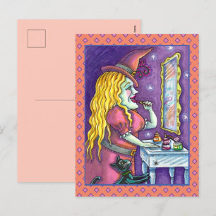 WITCH LIPSTICK, PERFUME & NAIL POLISH, FUNNY CUTE HOLIDAY POSTCARD