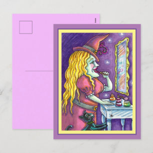 WITCH LIPSTICK, PERFUME & NAIL POLISH, FUNNY CUTE HOLIDAY POSTCARD