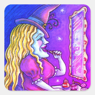 WITCH LIPSTICK, PERFUME & NAIL POLISH, FUNNY CUTE SQUARE STICKER