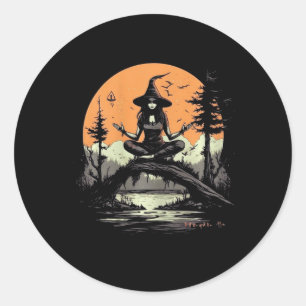 Witch Meditating Halloween Costume Yoga Zen Medita Classic Round Sticker