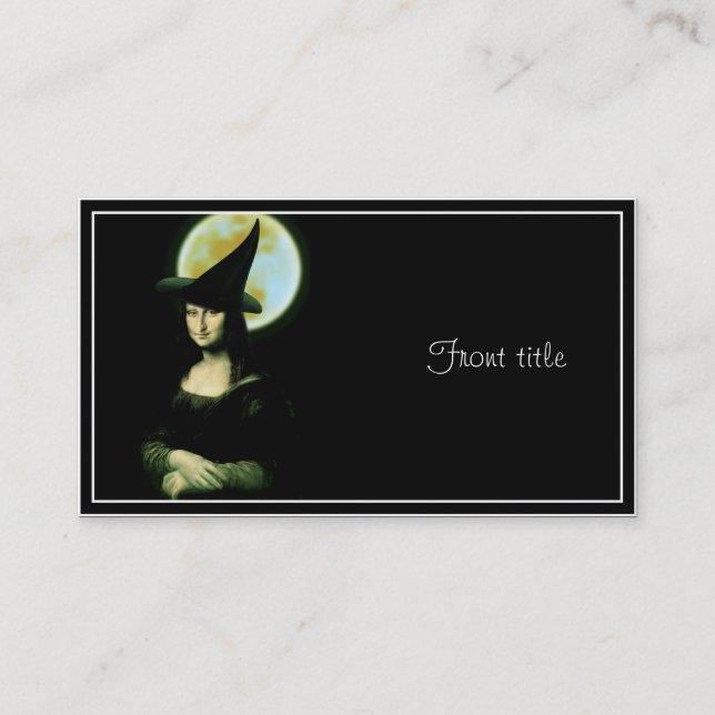 Witch Mona Lisa Halloween Full Moon Business Card (Front)