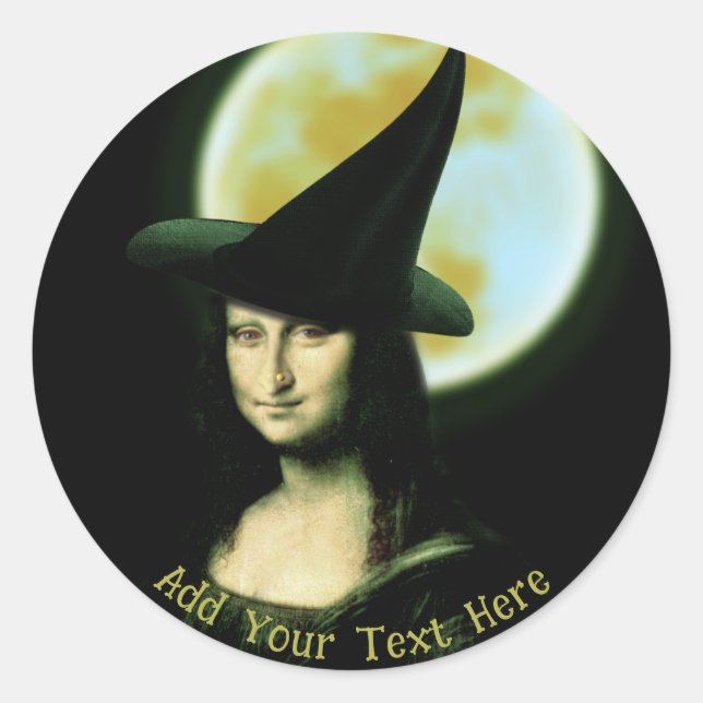 Witch Mona Lisa Halloween Full Moon Classic Round Sticker (Front)