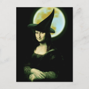 Witch Mona Lisa Halloween Full Moon Postcard
