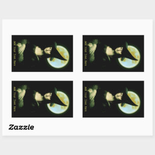 Witch Mona Lisa Halloween Full Moon Rectangular Sticker