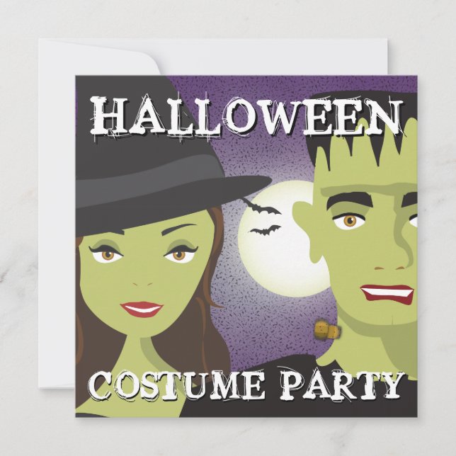 Witch & Monster Adults Halloween Costume Party Invitation (Front)