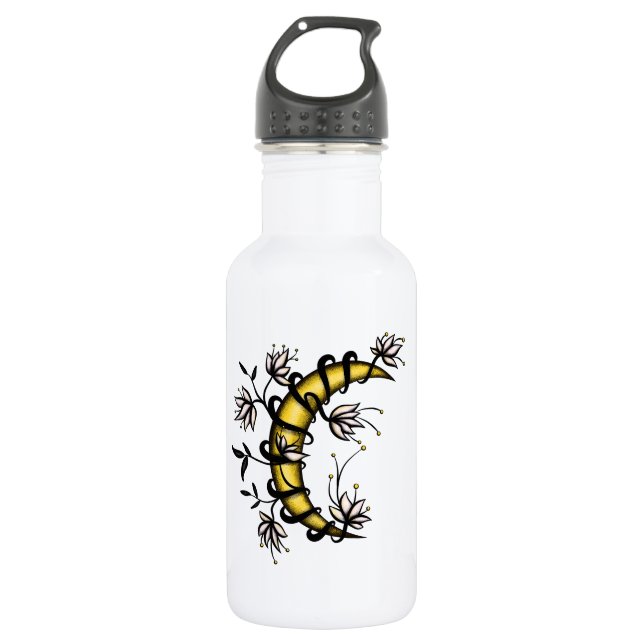 Witch Moon Floral Wiccan Pagan 532 Ml Water Bottle (Front)