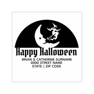 Witch moon silhouette halloween return address self-inking stamp