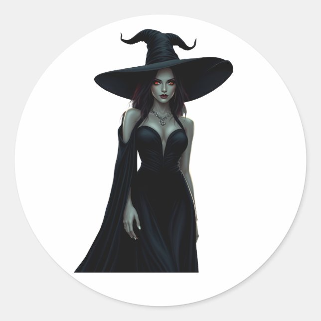 Witch of the Night Classic Round Sticker (Front)