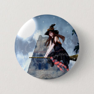 Witch on a Broom (Button) 6 Cm Round Badge