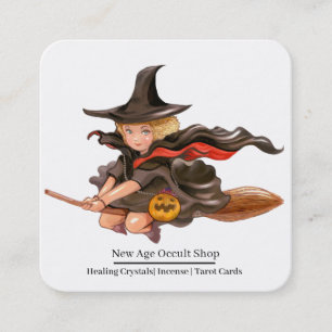 Witch on a Broom Occult Shop  Square Business Card