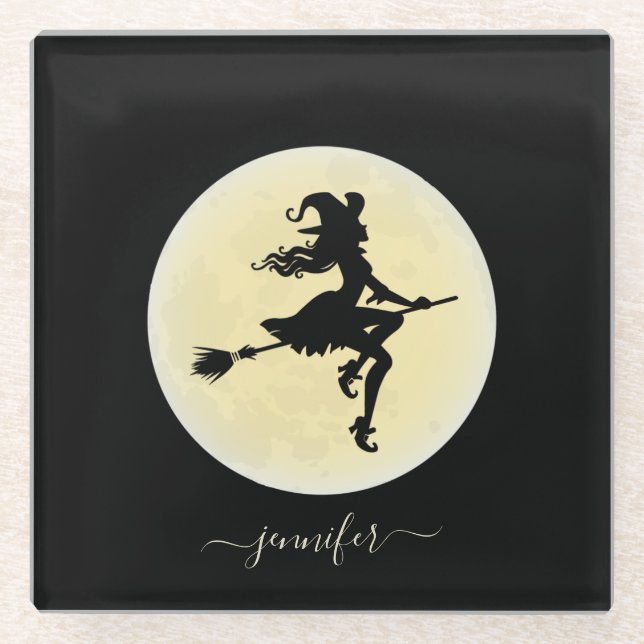 Witch on a broom personalised Coaster (Front)