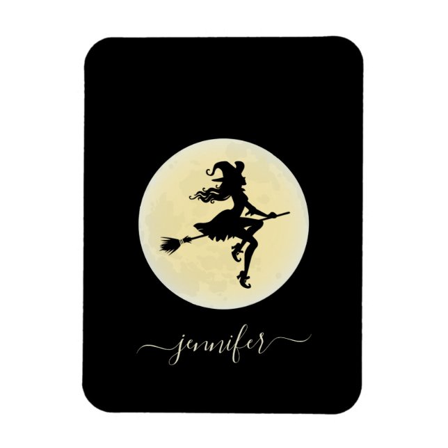 Witch on a broom personalised magnet (Vertical)