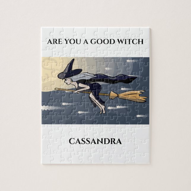 Witch on a broom puzzle.  Custom name. Jigsaw Puzzle (Vertical)
