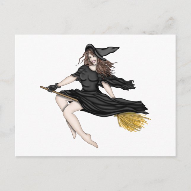 Witch on a Broomstick Postcard (Front)