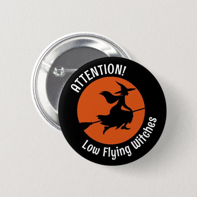 Witch on Broom 6 Cm Round Badge (Front & Back)