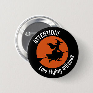 Witch on Broom 6 Cm Round Badge