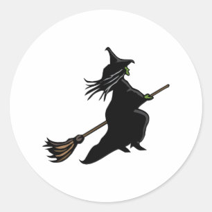 Witch On Broom Classic Round Sticker