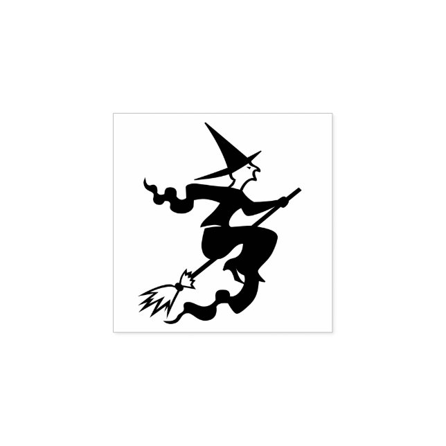 Witch on Broom Halloween Decor Custom Rubber Stamp (Imprint)