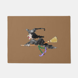 Witch On Broom Halloween Doormat