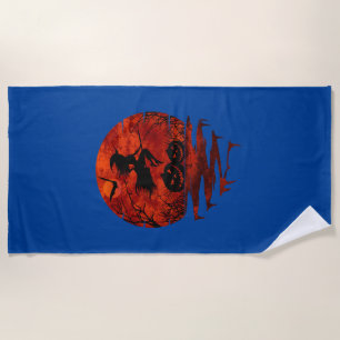 WITCH ON BROOM RED MOON BEACH TOWEL