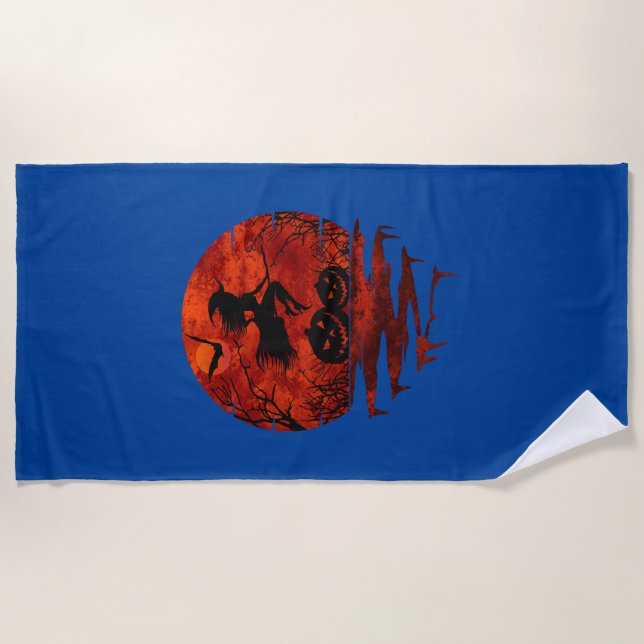 WITCH ON BROOM RED MOON BEACH TOWEL (Front)