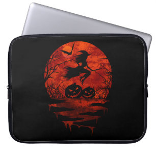 WITCH ON BROOM RED MOON LAPTOP SLEEVE