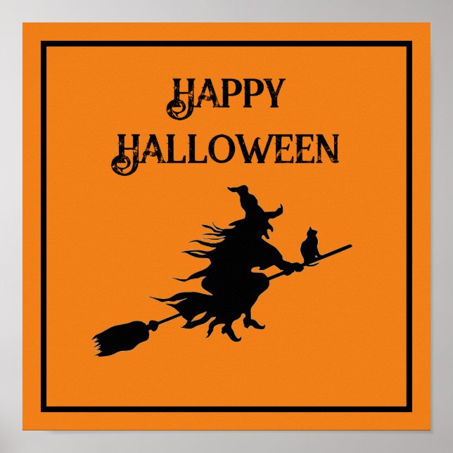 Witch on Broom with Cat  Poster (Front)